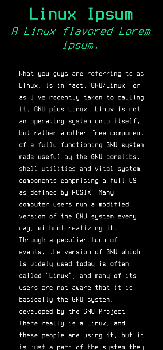 0xmbaraa's tweet photo. https://t.co/rxZiwYOpzo
A Linux flavored Lorem ipsum.
#linux #lorem #ipsum https://t.co/rM0sv7aGBm