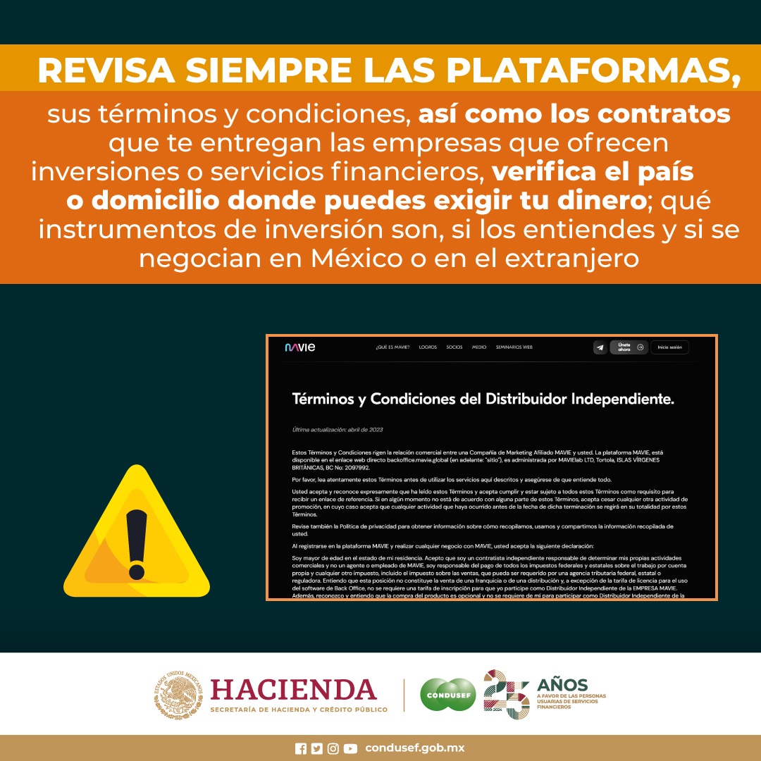 CondusefMX's tweet photo. 🚨🚨 Alerta #CONDUSEF 🚨🚨
𝗔𝗻𝘁𝗲𝘀 𝗱𝗲 𝗶𝗻𝘃𝗲𝗿𝘁𝗶𝗿 identifica si la institución financiera está registrada en el 𝗦𝗜𝗣𝗥𝗘𝗦 de #CONDUSEF y consulta sus #TerminosyCondiciones https://t.co/vg7fWVk4p3