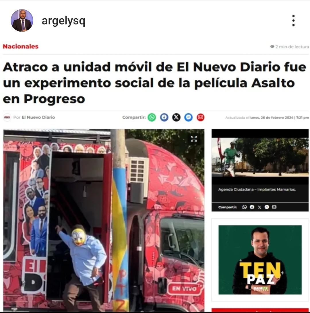 Argelys Quiñones (@argelysq) on Twitter photo Aclarado, fue un experimento social de la película (Asalto en Progreso).
<a href="/elnuevodiariord/">El Nuevo Diario</a> Aclarado, fue un experimento social de la película (Asalto en Progreso).
<a href="/elnuevodiariord/">El Nuevo Diario</a>
