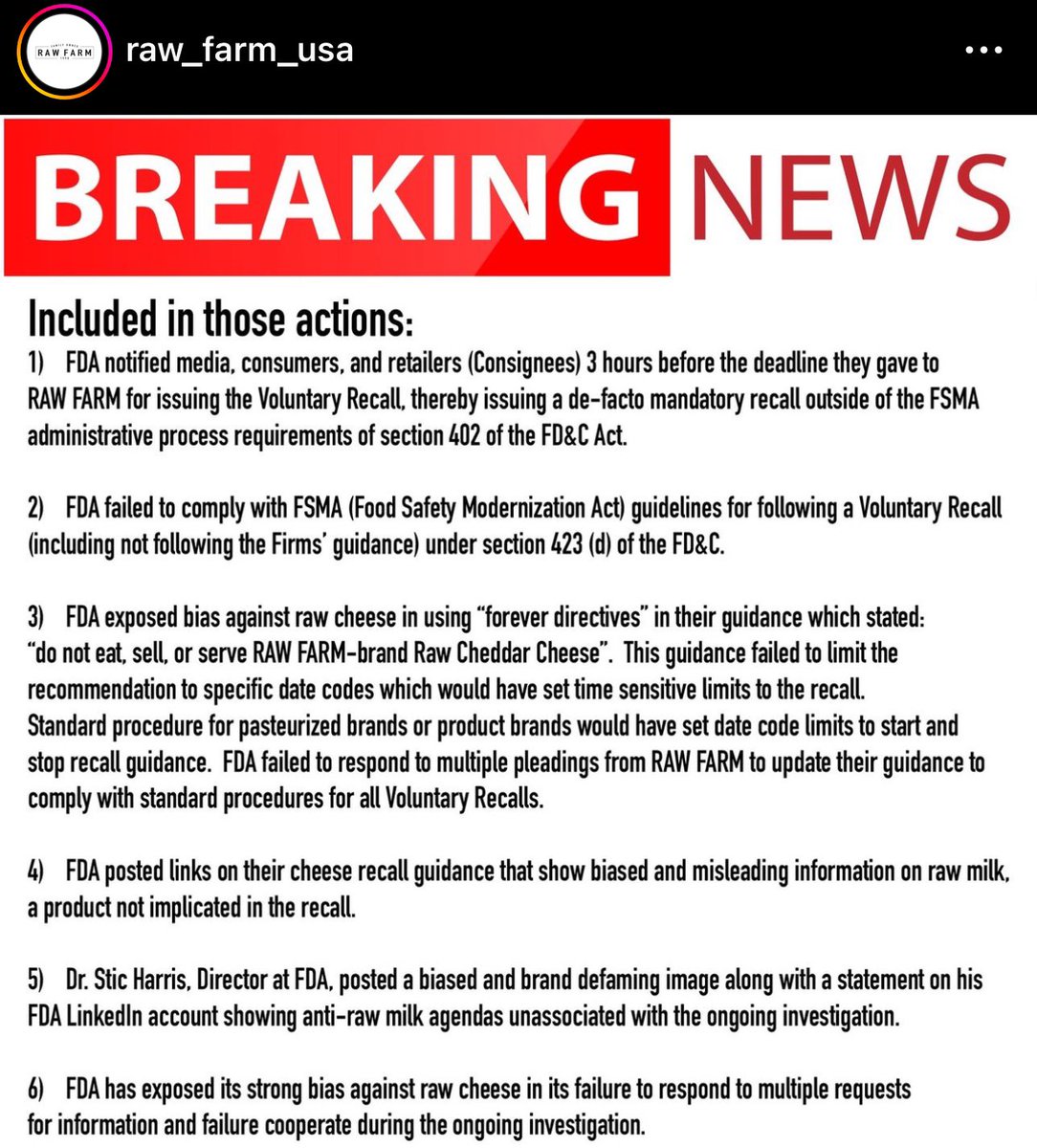 _Regenaissance's tweet photo. You guys awake yet? Recently, article after article came out saying there was an e coli outbreak with Raw Farm raw cheese, forcing them to recall their dairy.
There was no evidence found & recall is now lifted. They will continue to apply pressure as more wake up to the truth that Raw Is Law