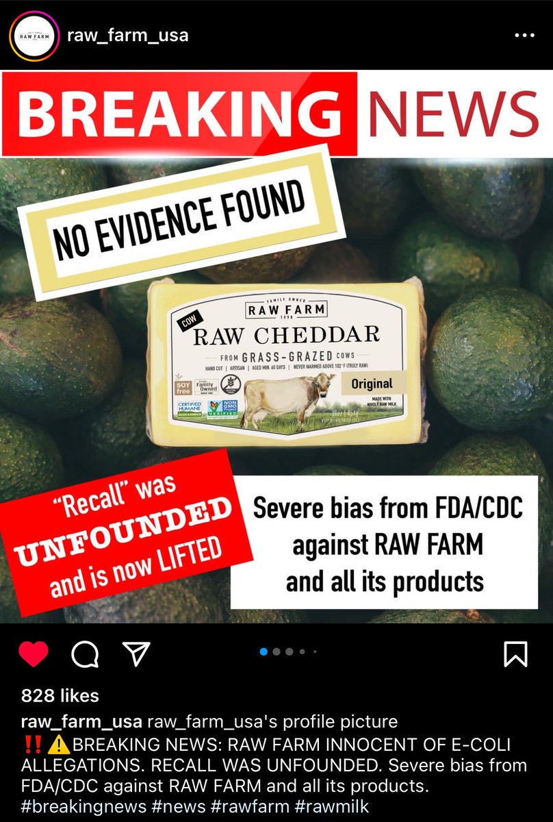 _Regenaissance's tweet photo. You guys awake yet? Recently, article after article came out saying there was an e coli outbreak with Raw Farm raw cheese, forcing them to recall their dairy.
There was no evidence found & recall is now lifted. They will continue to apply pressure as more wake up to the truth that Raw Is Law
