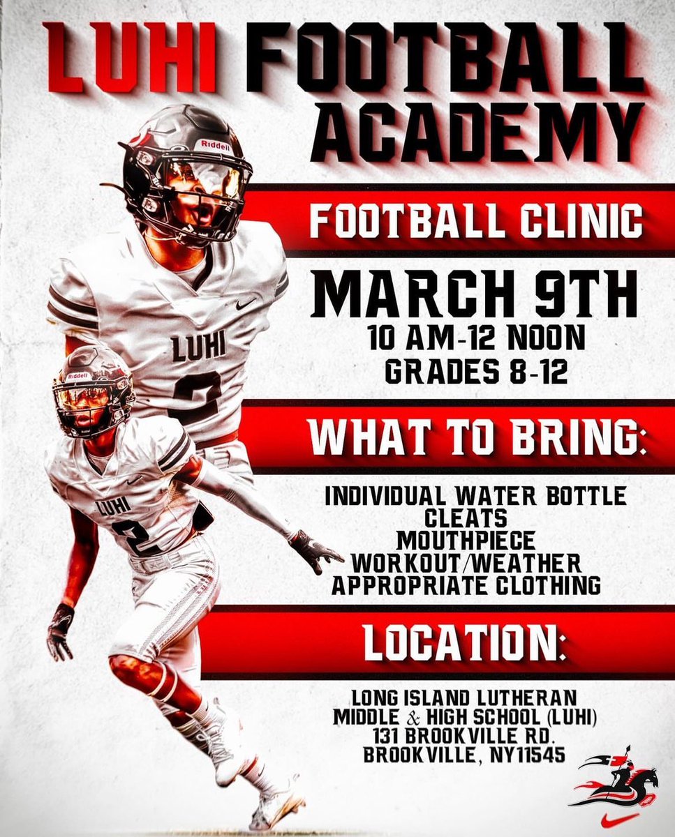 Calling all Future CRUSADERS! There will be a LuHi Football Clinic on Saturday, March 9! We’re excited to offer this opportunity to work alongside our elite Coaching staff. Sign up using the link below. @LuHiFootball …gislandlutheran.hometownticketing.com/embed/event/23…