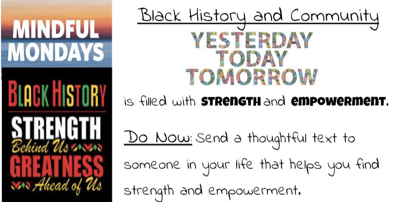 Black History Month means to celebrate the strength and empowerment that comes from overcoming obstacles and loving yourself.

Join us in our weekly Mindful Monday activity &amp; send a thoughtful text to someone in your life that helps give you strength &amp; empowerment.
<a href="/WeehawkenTSD/">Weehawken Schools</a>