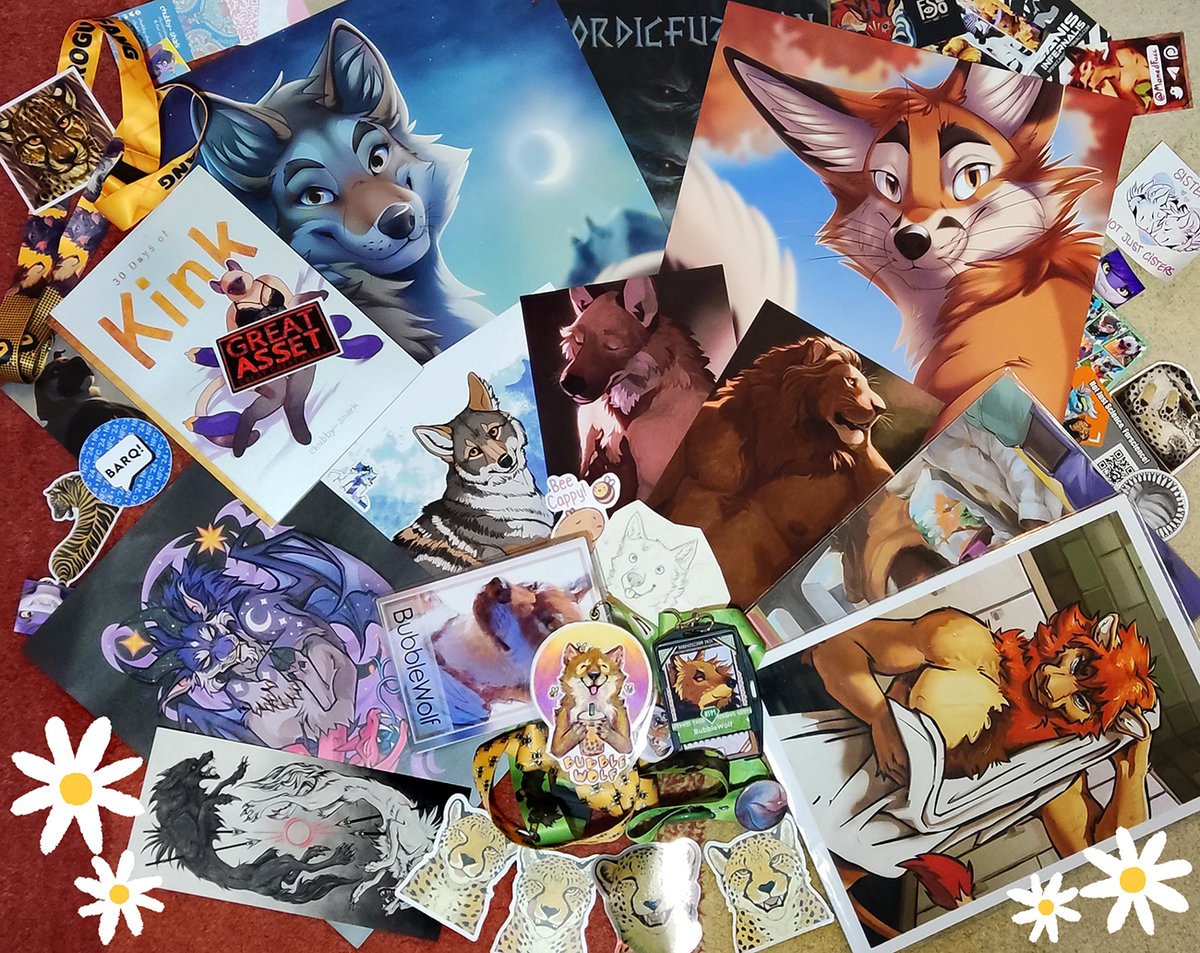 Had such an amazing time at #NFC24 💜! So unbelievably lucky to be able to spend it with such great friends and make so many new ones too ✨! Behold my loot pile of beautiful art and prints!