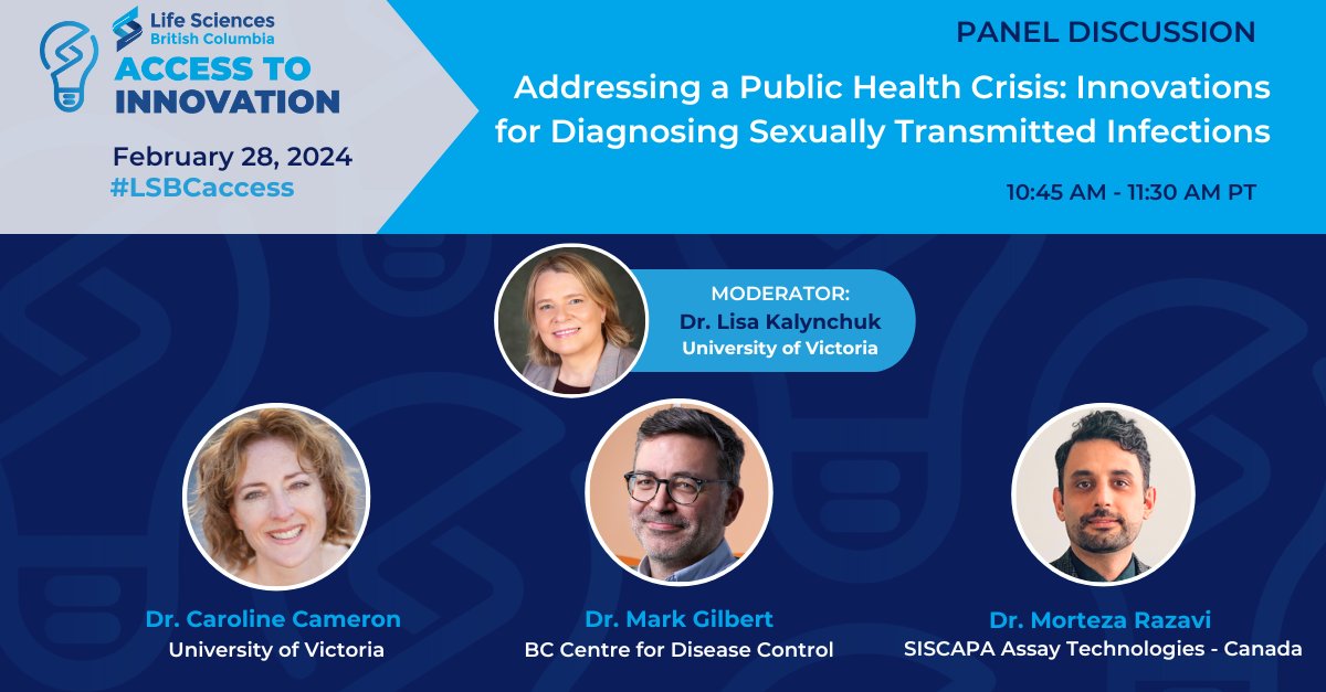 UVic Research (@uvicresearch) on Twitter photo Access to Innovation is on Feb 28! Don't miss "Addressing a Public Health Crisis: Innovations for Diagnosing Sexually Transmitted Infections," featuring UVic's Caroline Cameron and moderated by #UVic VP Research & Innovation <a href="/LisaKalynchuk/">Lisa Kalynchuk</a>
bit.ly/3SVA4WD
<a href="/lifesciences_bc/">Life Sciences BC</a> Access to Innovation is on Feb 28! Don't miss "Addressing a Public Health Crisis: Innovations for Diagnosing Sexually Transmitted Infections," featuring UVic's Caroline Cameron and moderated by #UVic VP Research & Innovation <a href="/LisaKalynchuk/">Lisa Kalynchuk</a>
bit.ly/3SVA4WD
<a href="/lifesciences_bc/">Life Sciences BC</a>