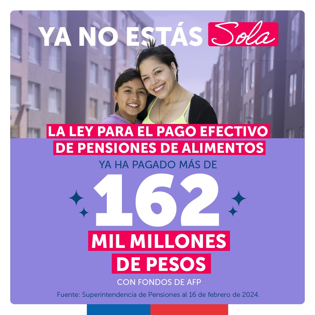 Estas cifras dan cuenta de que avanzamos en el pago efectivo de las pensiones de alimento en Chile. Miles de familias haciendo valer el derecho de niños, niñas y adolescentes. Te recordamos que #YaNoEstasSola 🫂 Conoce los avances de la ley en pagodedeudasdealimentos.cl