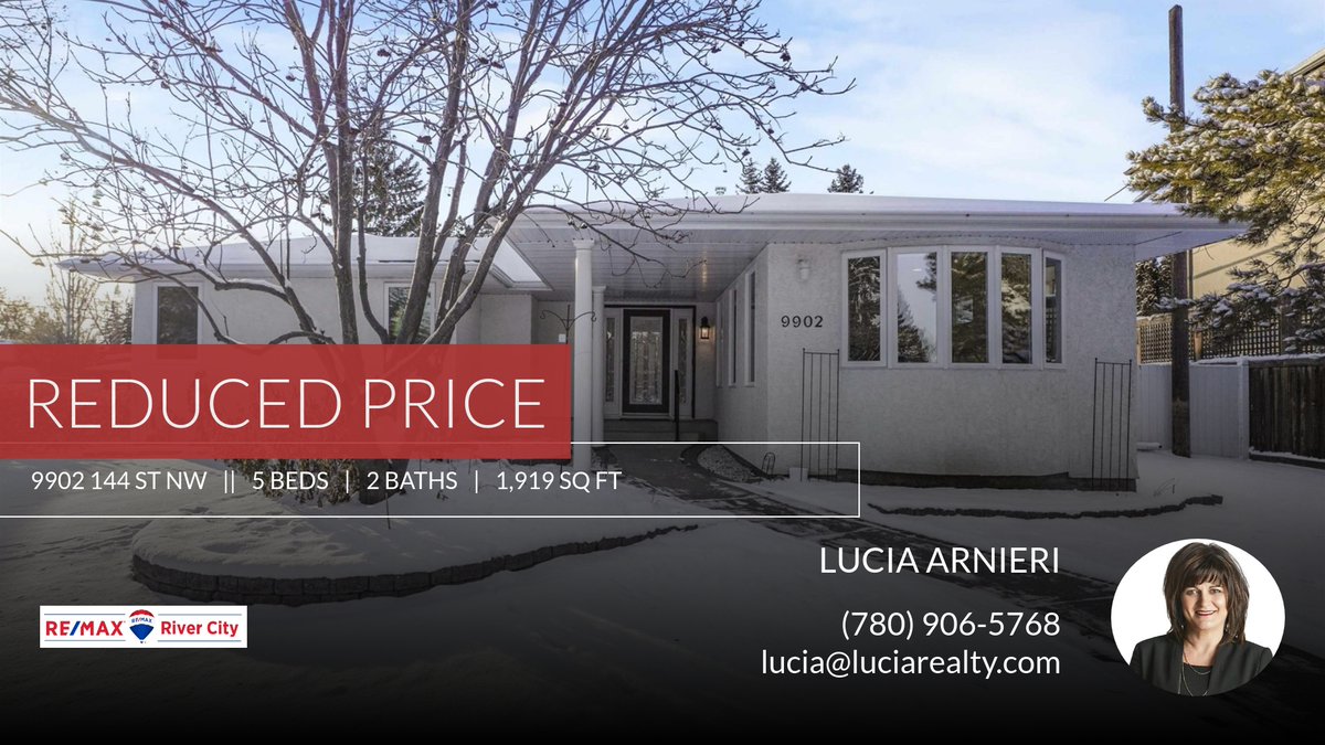 📍 Reduced Price 📍 This recently reduced home at 9902 144 St Nw in Edmonton won't last long, so, don't wait to set up a showing! Reach out here or at (780) 906-5768 for more information!

LUCIA ARNIERI
780-906-5768
REMAX River Cit... homeforsale.at/9902_144_ST_NW…