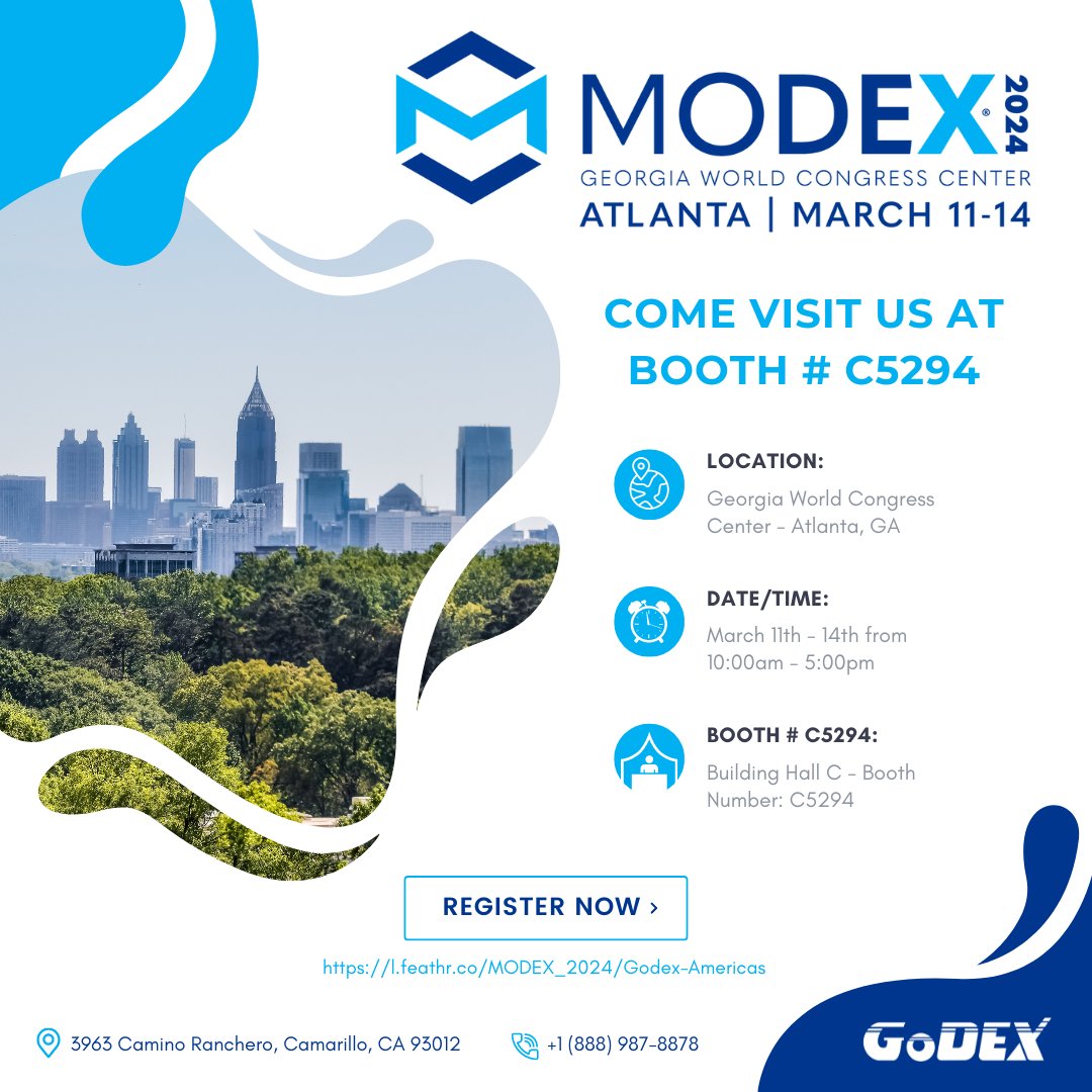 GoDEXAmericas's tweet photo. Join GoDEX Americas at MODEX 2024!

Booth # C5294

Be sure to stop by our Booth, C5294, to see what we have been working on!

Click Here to Register for FREE:
https://t.co/QtW5BRFCJa https://t.co/d3OzTRv55z