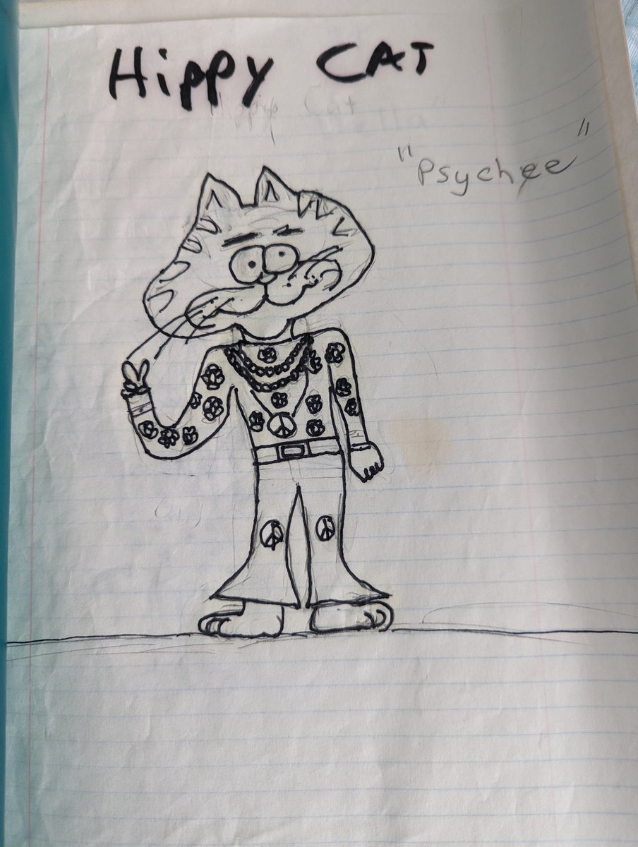 theMelanieMe's tweet photo. A drawing I did in the late 80s. Hello old friend 😂😻#hippycat #comics #childhoodart #genx https://t.co/HXHr5PvWlB