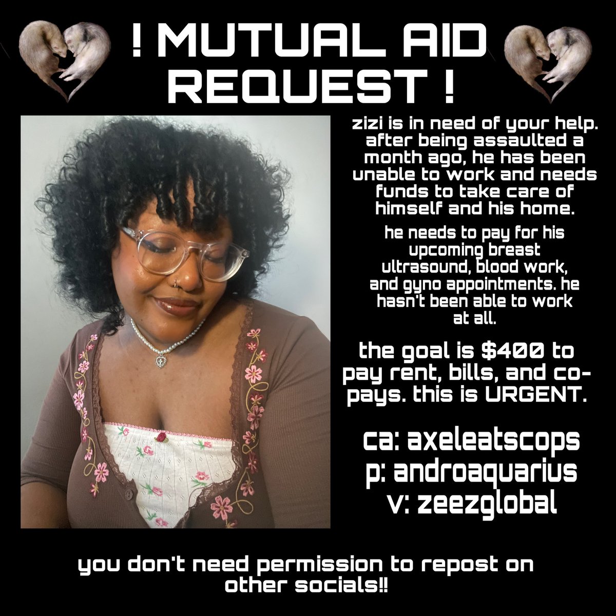 bigphatjunglist's tweet photo. i have made a graphic so things will be easier to share!! i have my appointments tomorrow and i copays for both of them and im out of money on my hsa card. please. https://t.co/WcM1w1VRim