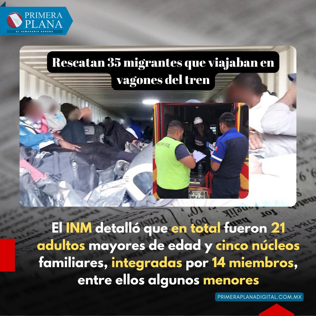 🟢#Estado| 📷Rescatan 35 migrantes que viajaban en vagones del tren

📰El INM detalló que en total fueron 21 adultos mayores de edad y cinco núcleos familiares, integradas por 14 miembros, entre ellos algunos menores

Entérate👇
primeraplanadigital.com.mx/rescatan-35-mi…