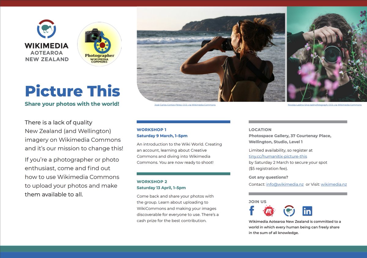 Picture This! Share your photos with the world!
A #WikiCommons photography event will be held in #Wellington on Saturday 9th of March 1 to 5pm. To book tickets see 
events.humanitix.com/picture-this-s…