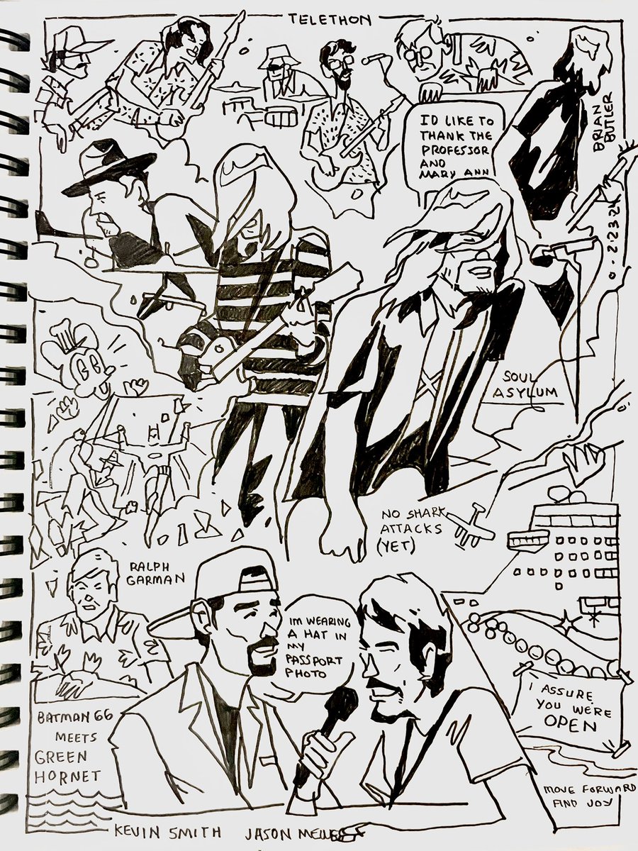 Scene one drawn aboard  <a href="/ThatKevinSmith/">KevinSmith</a> #cruiseaskew ft <a href="/JayMewes/">Jay Mewes</a> <a href="/soulasylum/">Soul Asylum</a> <a href="/RalphGarman/">ralphgarman</a> <a href="/RebuilderBoston/">Rebuilder</a> on the Norwegian Pearl w <a href="/SXMLiveLoud/">Sixthman | LIVE LOUD</a> ✍️✌️