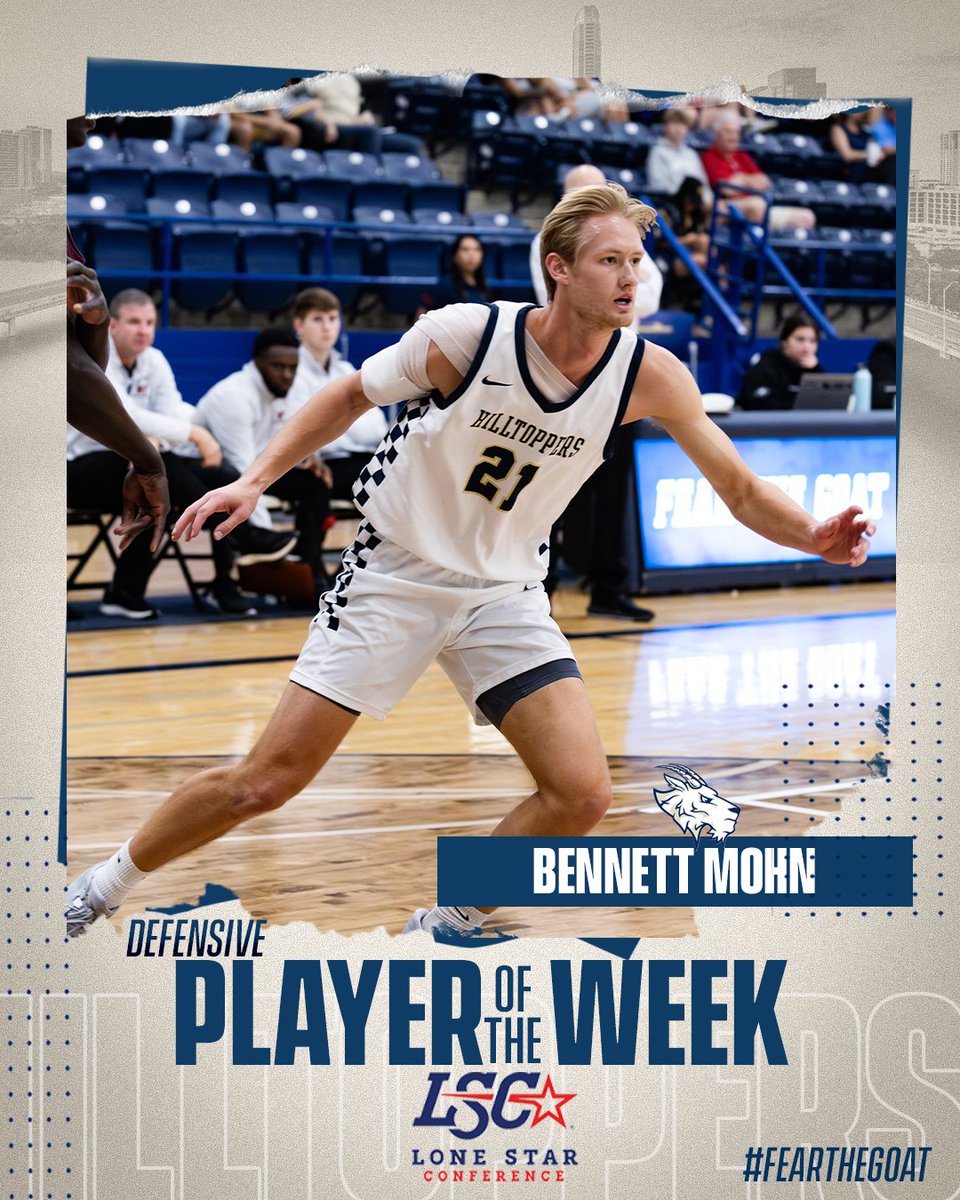 🏀 | Bennett Mohn earns the @LoneStarConf Defensive Player of the Week after helping @SEUMBasketball to wins over Lubbock Christian and #1 West Texas A&M. #FearTheGoat gohilltoppers.com/news/2024/2/26…