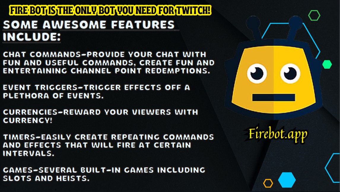 Want to add some cool fun effects and other things to your twitch streams?😎😜
Check out firebot.app! This bot has tons of awesome tools to make your stream more interactive and fun for your viewers.🤪😛
 It's very user friendly!🔥
#firebot #twitch #streamers