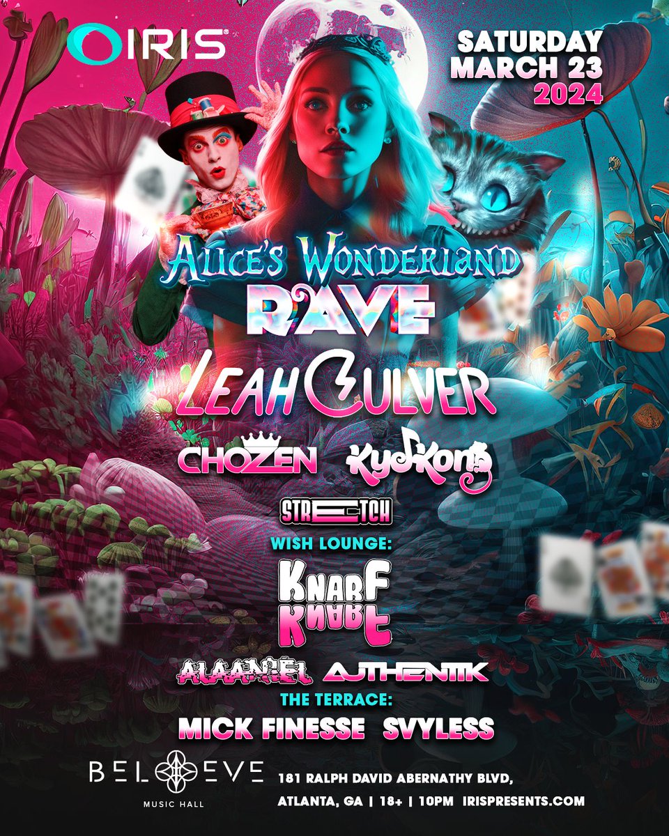 I’m very excited to announce that I’ll be playing at <a href="/irispresents/">IRIS Presents, Inc</a>  Alice in Wonderland on Saturday, Mar. 23rd at Believe Music Hall in Atlanta, GA! 💙❤️
Wish Lounge:
ALAANIEL
<a href="/KnarfKnarfWubs/">‘THE SOUND’ OUT ON ALL PLATTYS 9/21!!!!</a> 
Authentik
alaanielpress.com/tickets