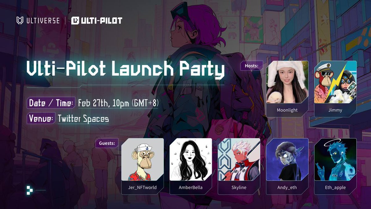 UltiverseDAO's tweet photo. Join us at our Ulti-Pilot Launch Party with our team and ambassadors!

📌 X Spaces 
📅 February 27th, 10 PM (GMT+8)

🔔 Set your reminder here: https://t.co/LhrK9BCE28 https://t.co/IcDAqOs58i