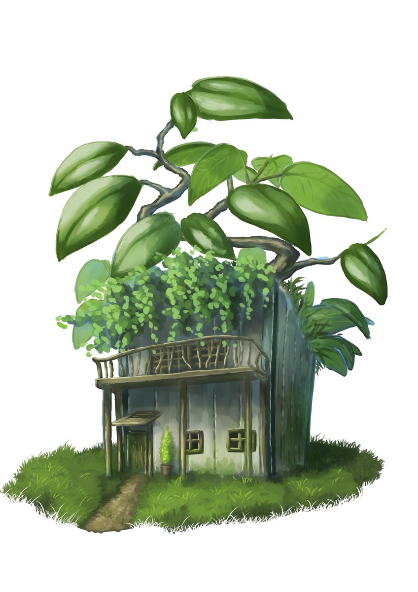 「鉢植えで作ったちいさな家#イラスト 」|むらこ屋カメ吉@背景絵描き　ご依頼募集中のイラスト