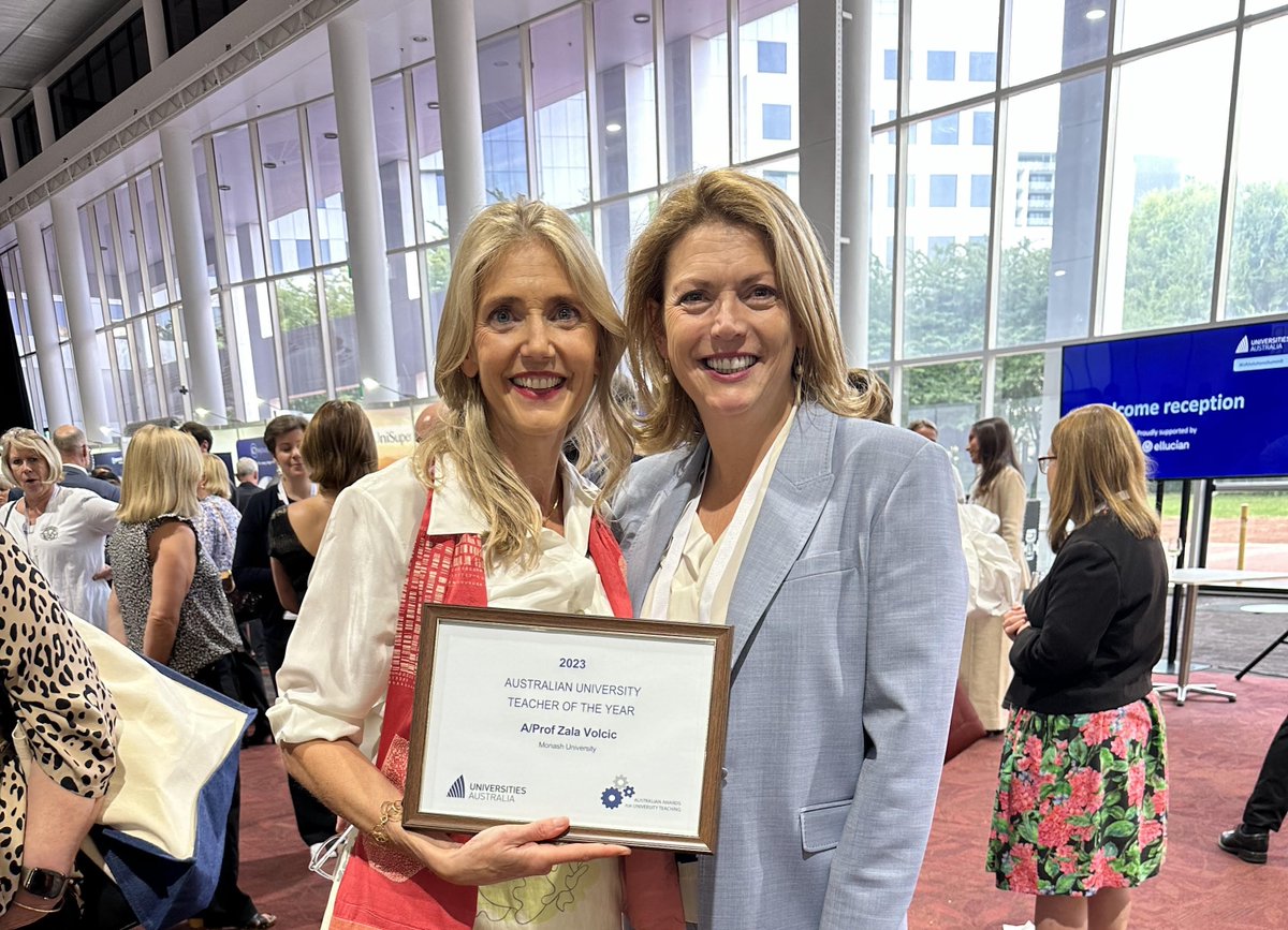 Congratulations to Associate Professor Zala Volcic who won the prestigious 2023 Australian University Teacher of the Year Award at @uniaus #AAUT #UASolutionsSummit in Canberra, as well as Dr Lisa Powell, Dr Filippe Oliveira and Dr Jess Co for their awards.