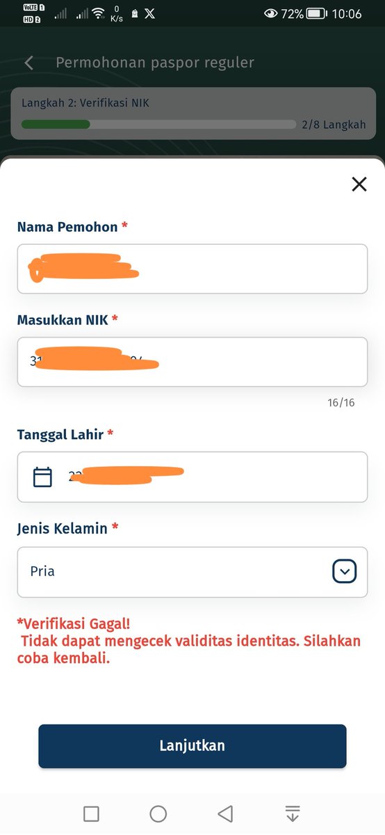 penjays's tweet photo. @imigrasi_jakbar Sudah dicoba pakai aplikasi M paspor, selalu gagal verifikasi, itu kenapa ya? https://t.co/VkXboQZXmG