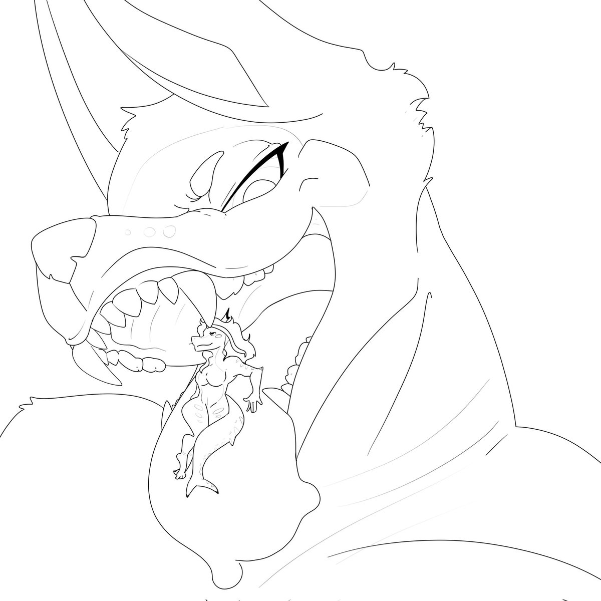 fungimagi's tweet photo. Backlog Day 15: Maw Play! We got one starring Tbone this time being very lorge and very toothy. Never did a maw closeup and I gotta say I love it. This challenge has been wonderful for my linework! https://t.co/8qo0mtVehk