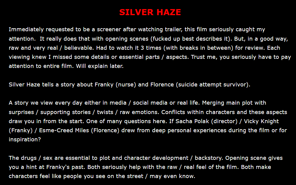 #firecityillusion #media #indiefilm #review #filmreview #film #review #indiefilmmaker #silverhaze firecityillusion.com/silver-haze-fi…