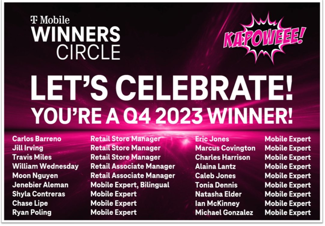 Please join me in recognizing #KAPOWEEE Nation’s Q4 Winners Circle Winners! HUGE accomplishment! 👏👏👏