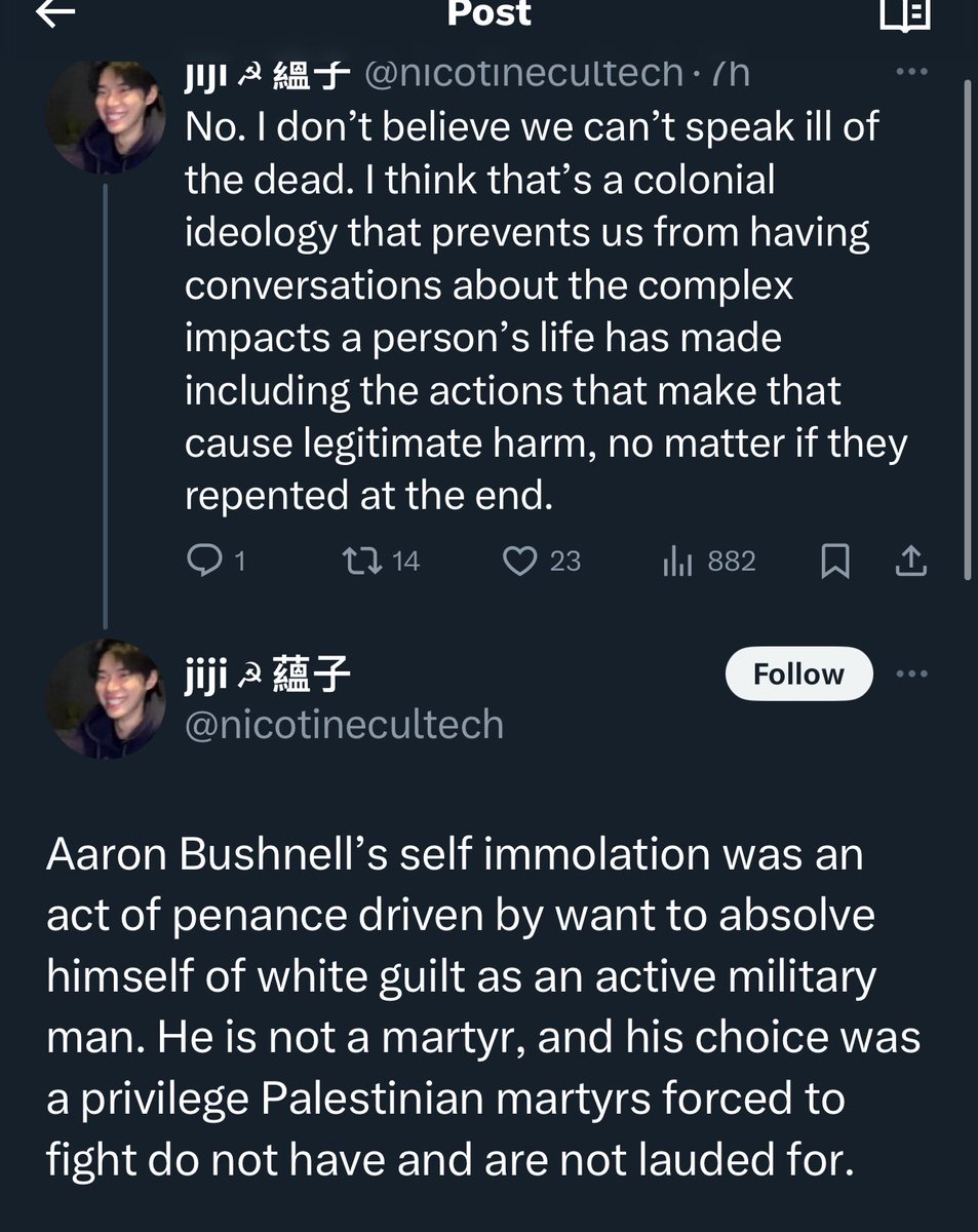 imagine setting yourself on fire and the only thing you’ve achieved after your charred corpse cools off is a bunch of your “comrades” talking about your white privilege lmaoooo
