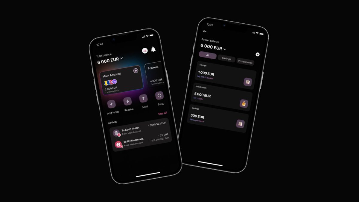 The mobile app, connecting fiat and crypto - @enfineoapp 

With a clean UI and simple functionality, this is one app I’m actually excited to try. 
It allows users to:
- Send funds to friends, using their Enfineo tags.
- “Favourite” wallets for organizational purposes.
- Get the