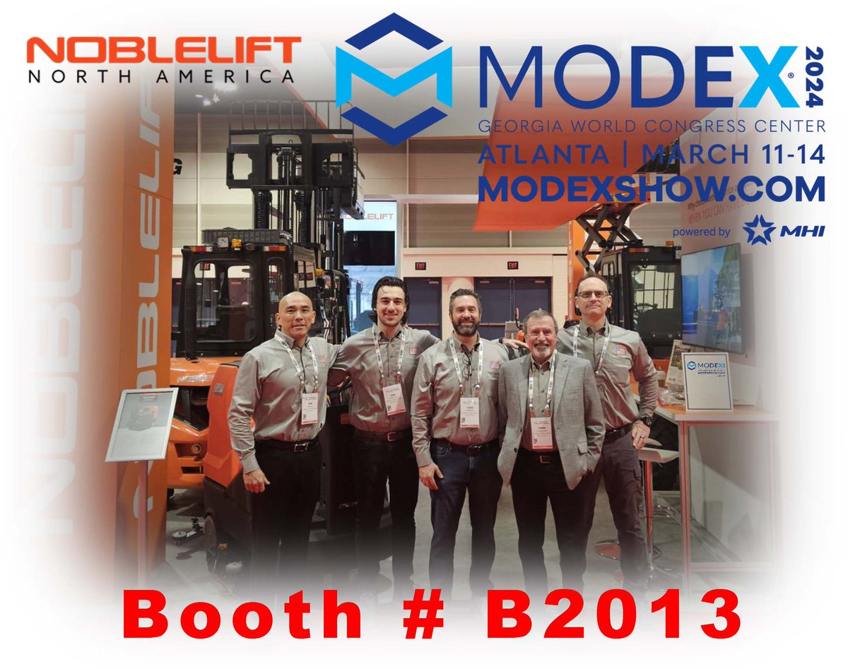 Stop by MODEX Booth # B2013 on MARCH 11-14, 2024 and visit the team. 

As the speed of manufacturing and supply chain operations continues to accelerate, the future of our industry depends on today's forward-thinking decisions. 

#noblelift #modex2024 #materialhandlingequipment