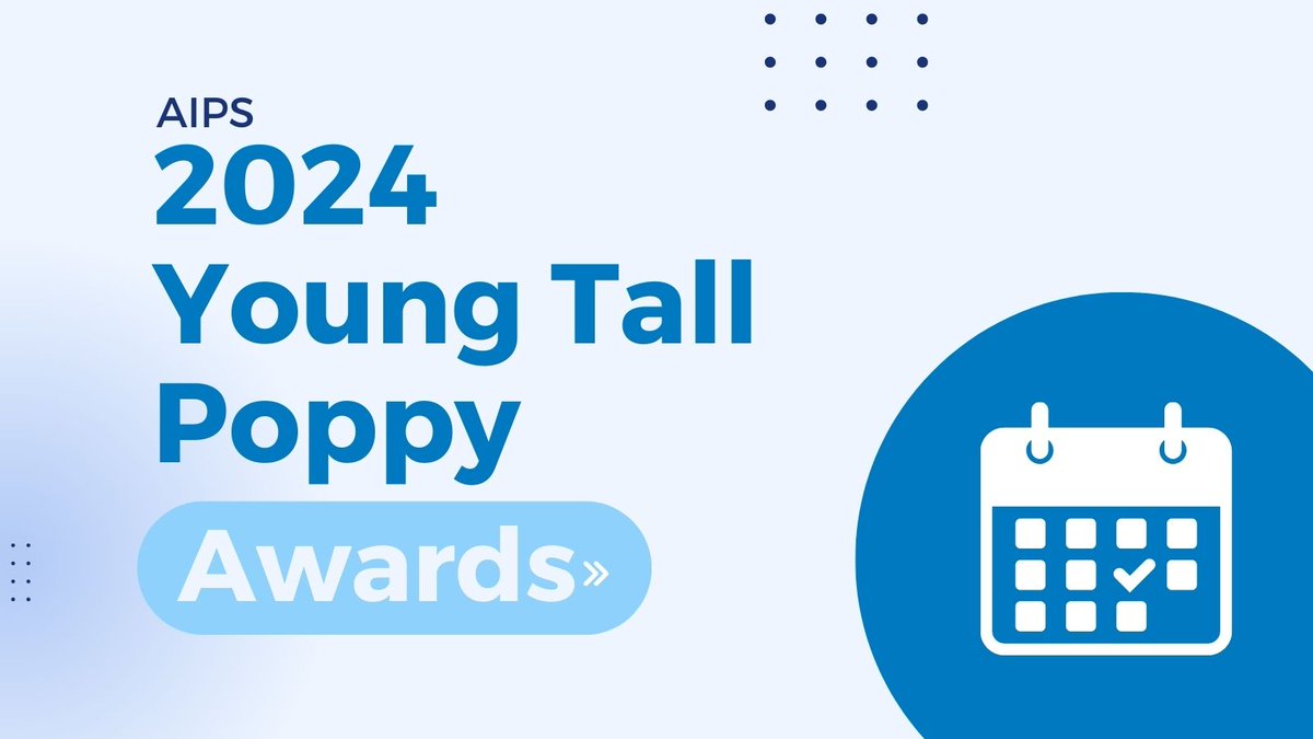 FYI 2024 Young Tall Poppy key dates are as follows: 🚩Nominations are open from 22nd Feb - 22nd April 2024 📟 Selection panels meet from June 2024 📣 Winners announced July- Sept 2024 🏆 Award Ceremonies held between Aug - Nov 2024 aips.net.au/2024-young-tal… #ytp24
