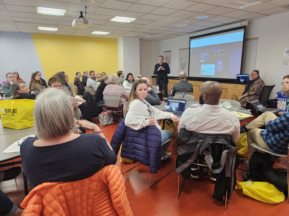 SocialStudiesMN's tweet photo. Our keynote presenters offered a follow-up session in the early afternoon, in another standing room only season. Thank you @edward_l_ayers &amp; @MapM8ker. Your work is incredible, and thank you for making it so incredibly accessible! #mcss24 https://t.co/ty9dODW5mu