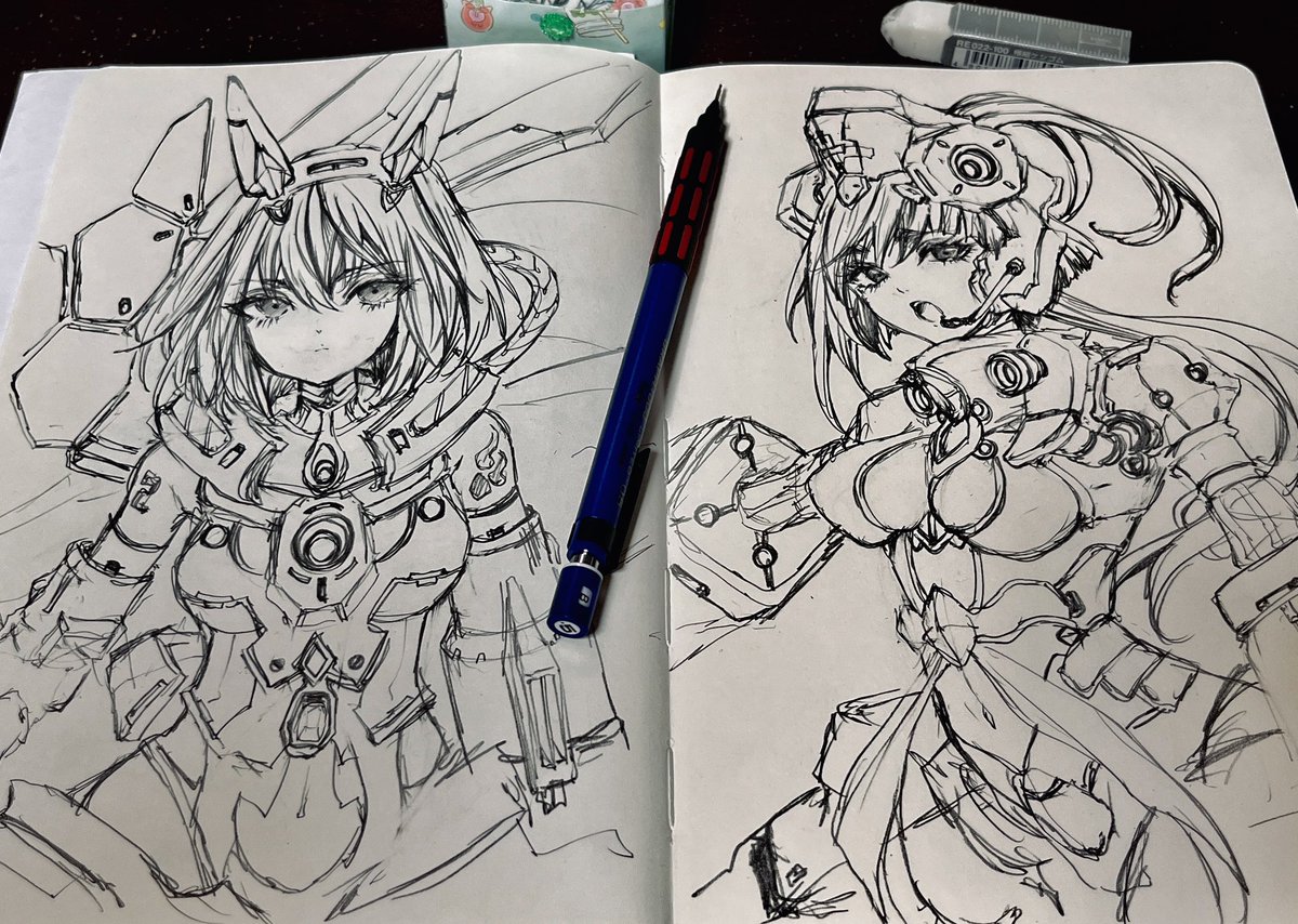 落書き帳見開き☺️❣️
A5サイズのノートだから、見開きでA4サイズ
ちょっと描くには良いサイズ
サッと開いてササっと描いて
アクセスが良いのは大きな魅力の一つ✨
右ページは今描いた🎵