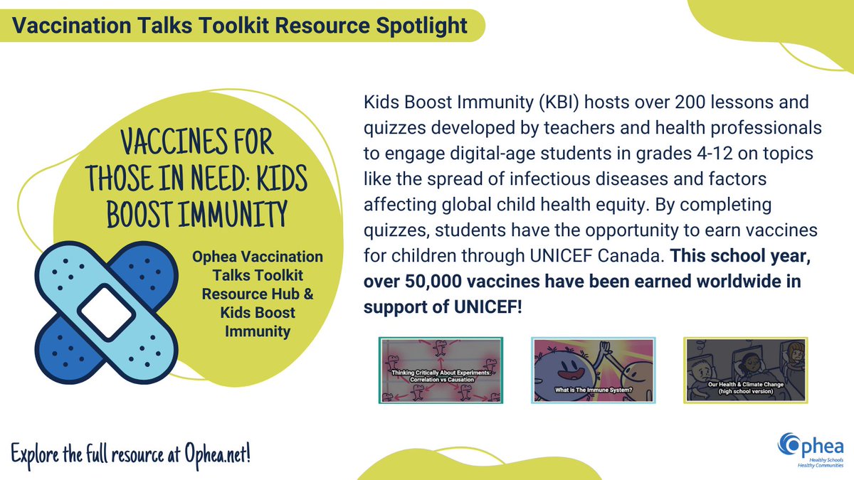 opheacanada's tweet photo. Today’s #ResourceOfTheDay is from our #VaccinationTalksToolkit! Are you looking for tips to support conversations on #HealthLiteracy while helping distribute vaccines to those in need? @KidsBoostImmunity has you covered! Check out their resources here: https://t.co/L3erfxbrZP https://t.co/GJ0PTO0bdf