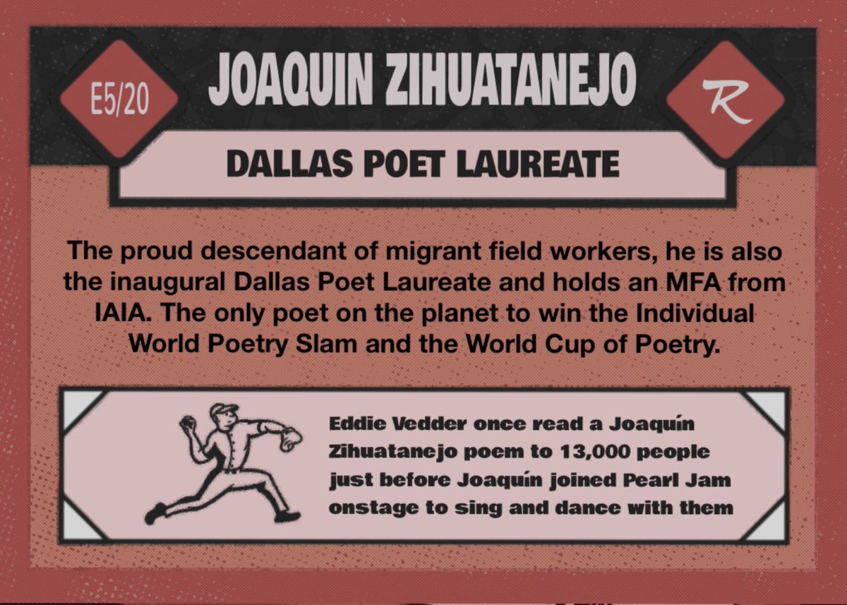MdwstScribbler's tweet photo. @poetbaseball 
Poet Baseball Cards
Series E Card #5
Sometimes I have to pinch myself when I think about the unbelievably gifted folks I get to be involved with. Joaquin Zihuatanejo is the genuine article. The poems he read in KC from his new book Occupy Whiteness were a force. https://t.co/TVbR1SYW1I