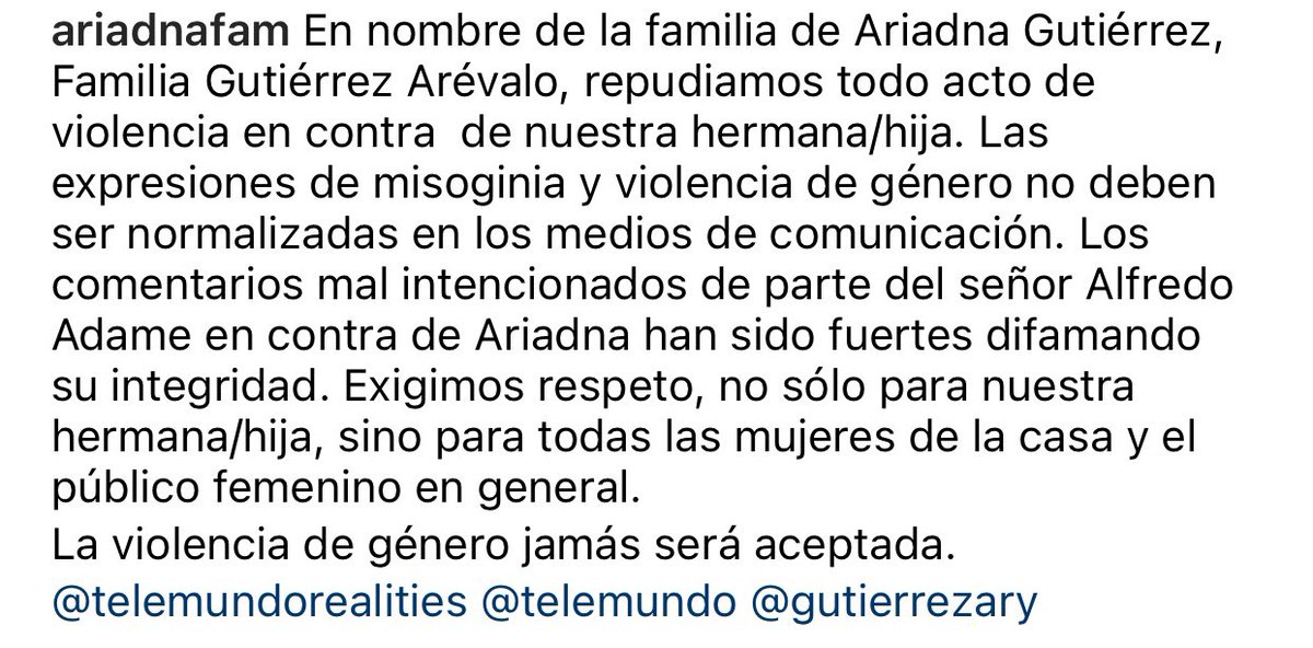 La familia de Ariadna se pronuncia en contra de expresiones misóginas hacia las mujeres

Como los comentarios tan bajos y denigrantes que el señor Adame a dicho en contra de Ariadna.

<a href="/Jimenagallegotv/">Jimena Gállego</a> <a href="/anetteoficial/">Anette Cuburu</a> <a href="/carlosadyan/">Carlos Adyan</a> <a href="/samira_salome/">Samira Jalil</a> 

#LCDLF4