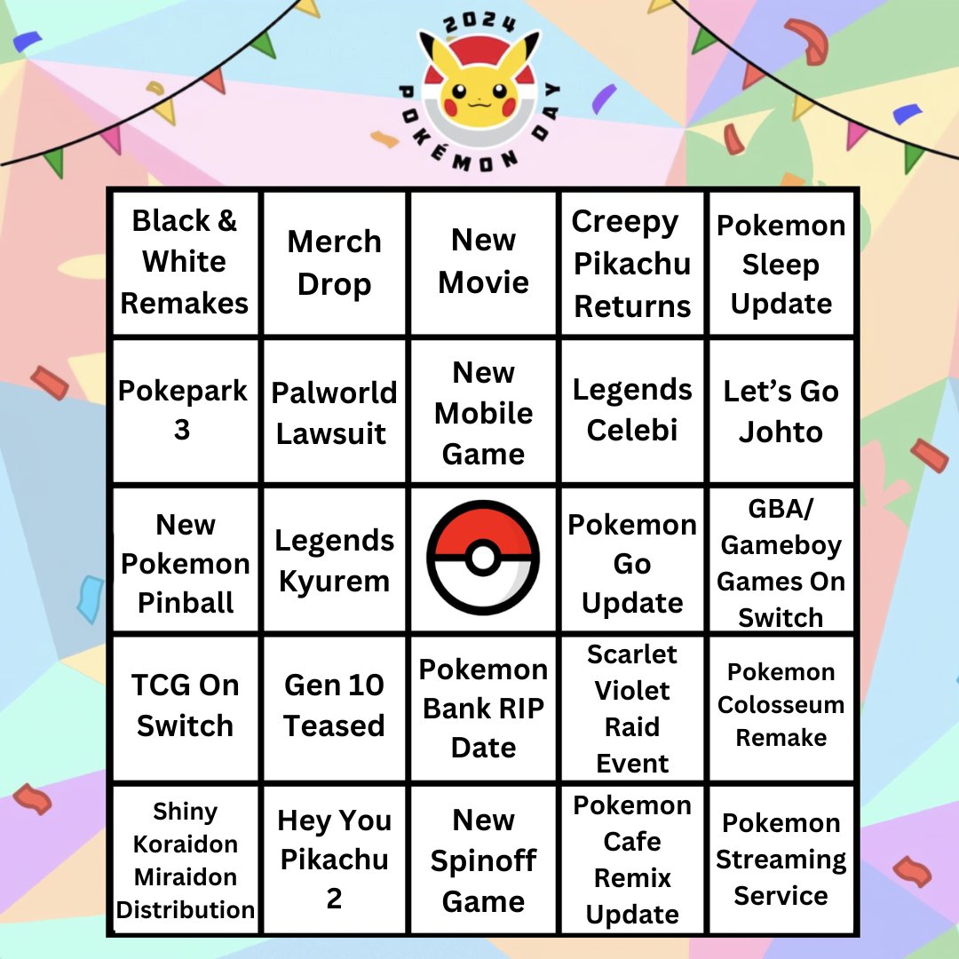 Just_JaynieTV's tweet photo. I made a bingo card for tomorrow's #PokemonPresents! This is all definitely happening tomorrow right? 😅 https://t.co/Vr90Nw9O8I