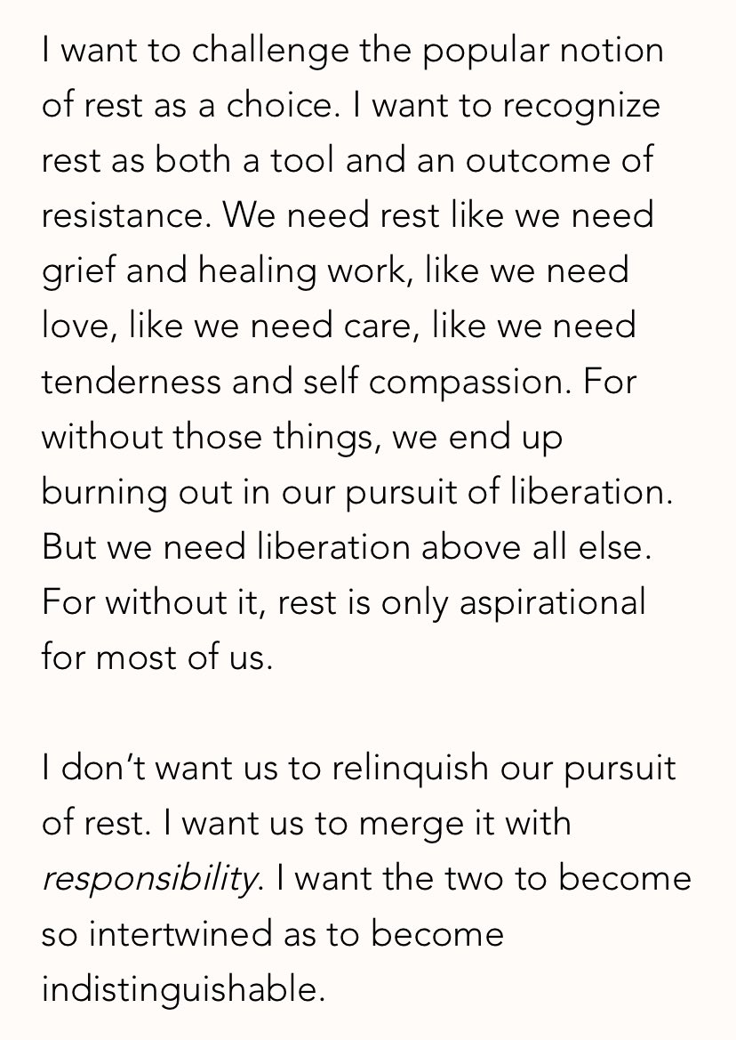 marion_draws's tweet photo. Highly important and short read. We can feel relief using reformative aphorisms like “rest is resistance” but when taken out of context and without nuance they can be placeholders for true self reflection or calls to action https://t.co/6SkWMHy4v3