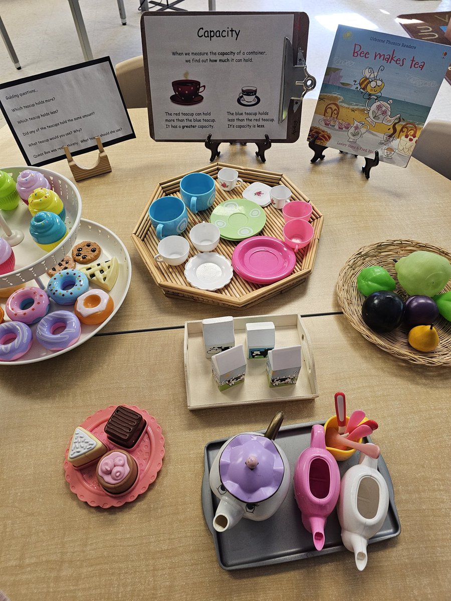 TLDSBDECE's tweet photo. You're invited! It's Queen Bees birthday tea. Playing with capacity.  Queen Bee is very thirsty. Which teacup should she choose? Tomorrow, we will add this weeks literacy focus... @monckps @ShanCharland2 @TLDSB_EY https://t.co/OOzVGhPaBr