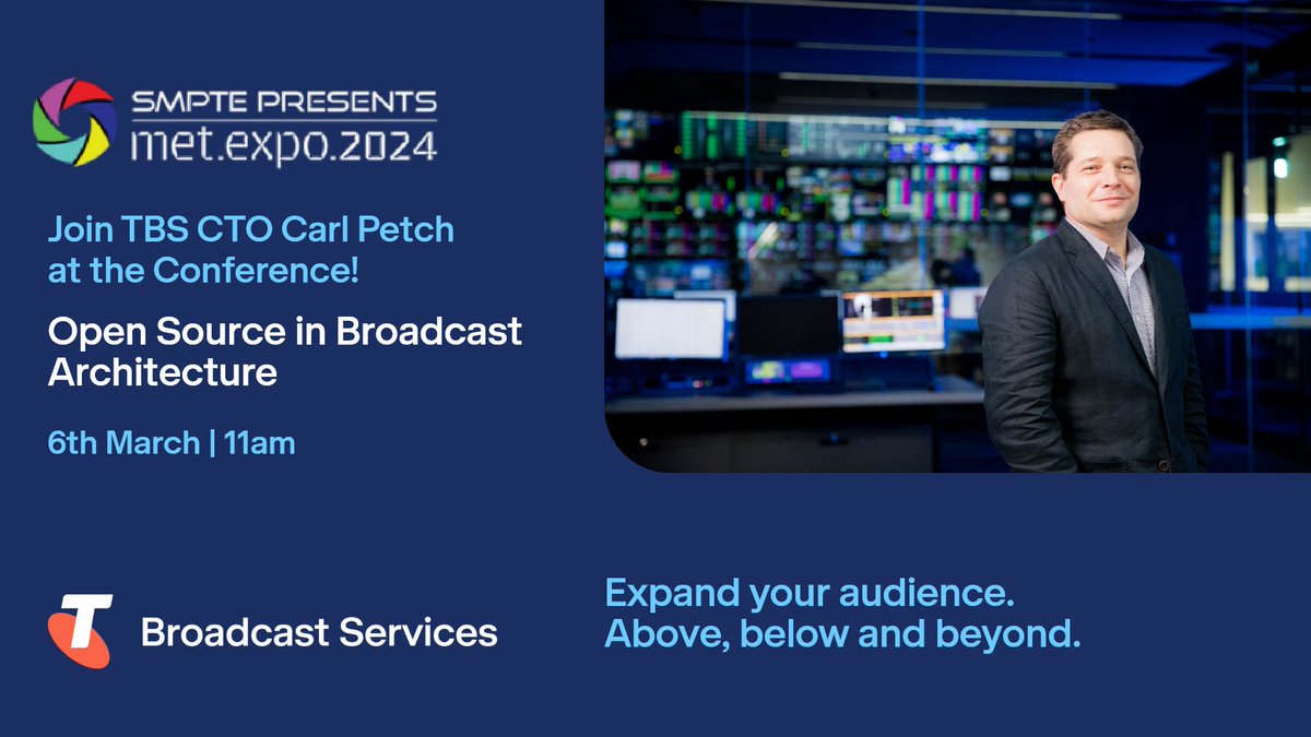 Our very own Carl Petch, CTO at TBS, is presenting a technical paper on Open Source in #Broadcast Architecture at SMPTE METexpo 2024. Join him! And don’t forget to meet us at Stand 83 +84! #metexpo24 @SMPTE_Australia