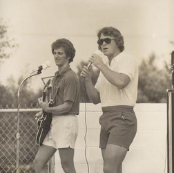 Today we celebrate Retro Day with a photo of my old high school friend Dirk Howell and me at an outdoor show in Athens, Ga. when we were students at the University Of Georgia in 1974. We went by “Dirk And Tony” and entertained all the kids back then.