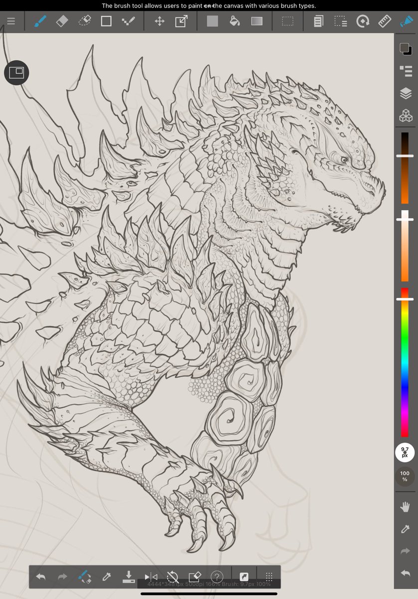 SharkyShon2's tweet photo. I’m remembering why I don’t typically do full body stuff in my free time 😂 #Godzilla #sketch #pinkzilla #wip https://t.co/Qg9z4dzRaI
