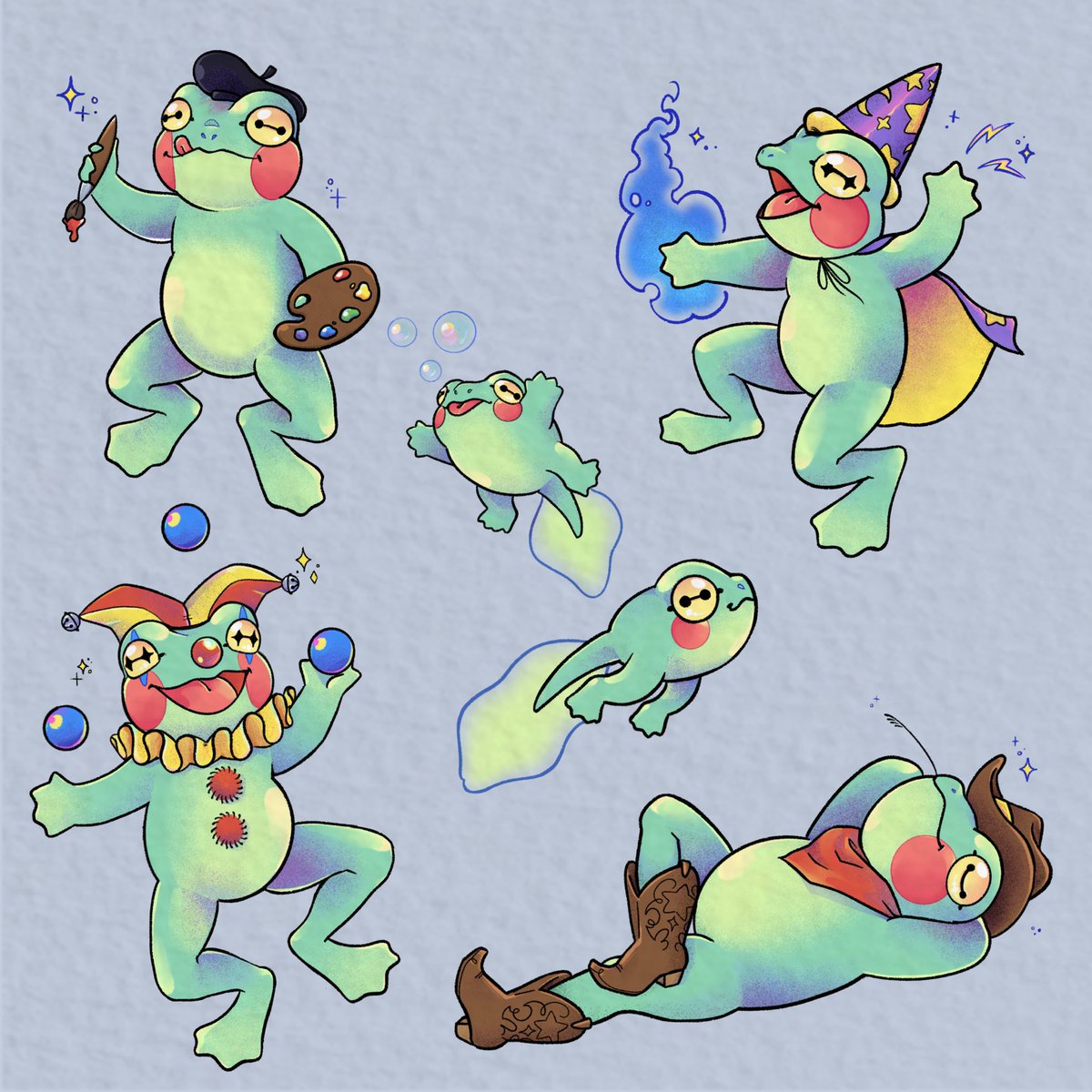 some silly lil frogs with silly lil hats 🐸⚡️