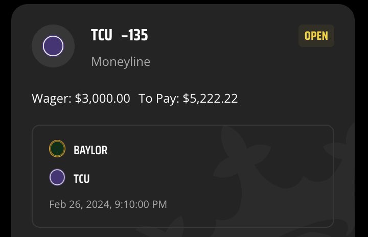 BetsRigged's tweet photo. COLLEGE BASKETBALL 🏀 MAX 🐳

BETTING $3,000 ON ↙️

TCU ML 👊🏼

❤️ IF TAILING

#GamblingX #NCCAB https://t.co/9RUfShbU1g