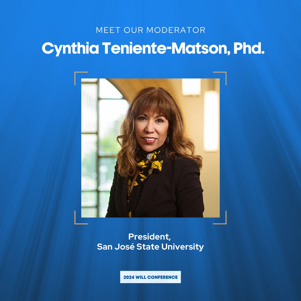 Meet our #sjsuWILL moderator, <a href="/sjsuprezmatson/">Dr. Cynthia Teniente-Matson</a>! An internationally-recognized Latina leader, President Teniente-Matson is a champion of student success initiatives; diversity, equity &amp; inclusion; civic engagement; and experiential learning. buff.ly/3TdHFBl #sjsubusiness