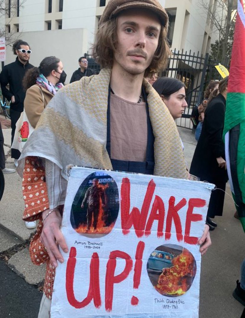 REVMAXXING's tweet photo. The world remembers Aaron Bushnell https://t.co/hv2tSwsYwb