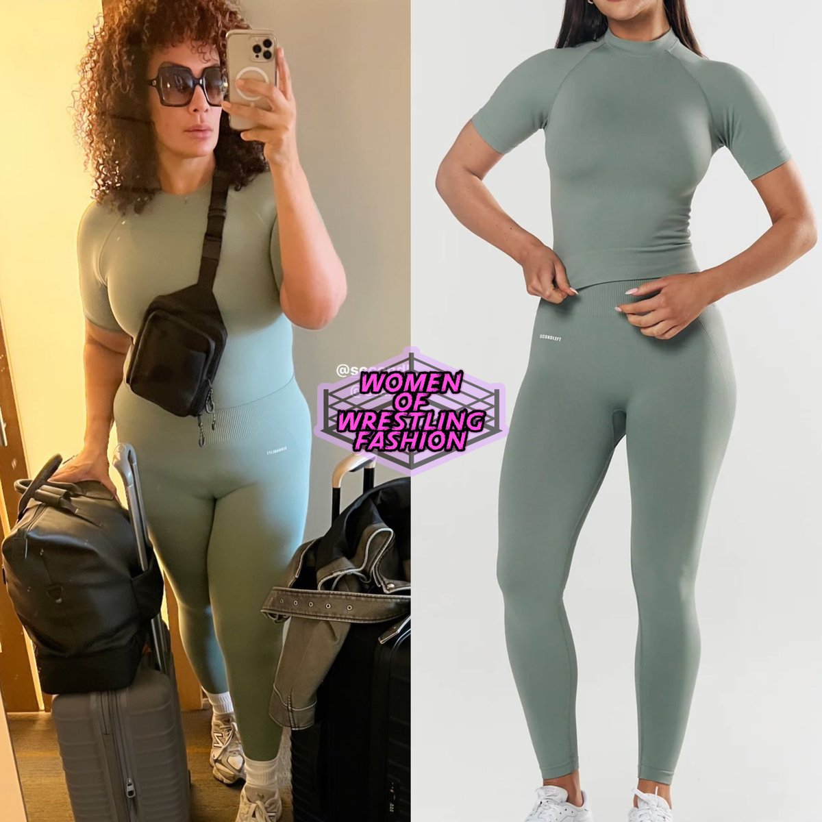 WmenWrstlinFash's tweet photo. .@LinaFanene wears the Seamless High Neck Tee ($66) &amp; Seamless Full Length Tights in Blue ($89.95) from @
#SecondLeft https://t.co/gi6OaKmk70
