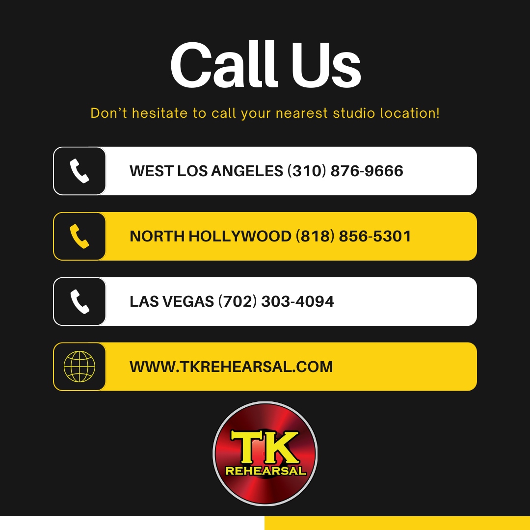 TKrehearsal's tweet image. Call Us Today at TK Rehearsal to learn about our lockout studios!

West Los Angeles: 310-876-9666
North Hollywood: 818-856-5301
Las Vegas: 702-303-4094

Let's talk music and find the perfect space for your sound!

#TKRehearsalStudios #CallUsNow #MusicSpaces #LockOutStudios