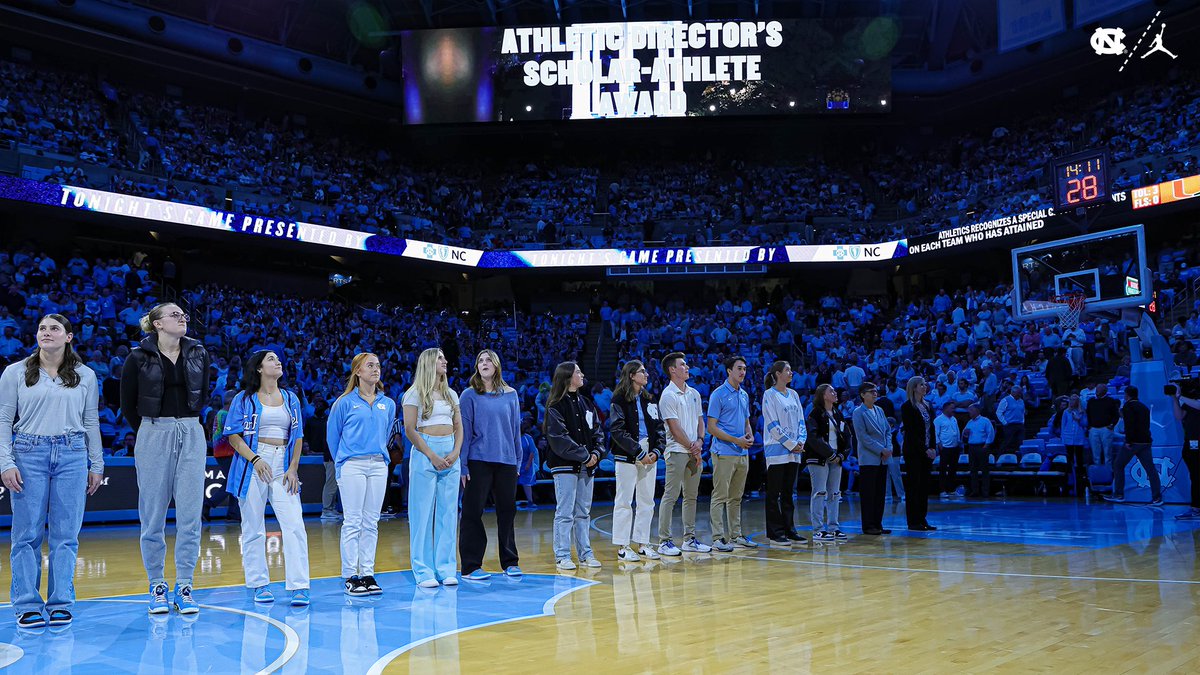 GoHeels's tweet photo. Always a great night when we get to celebrate our student-athletes! Congratulations to our Athletic Director Scholar-Athletes recognized on the court at tonight's @UNC_Basketball game! 👏👏👏

#GoHeels x #GDTBATH https://t.co/oKQbhKKzAg