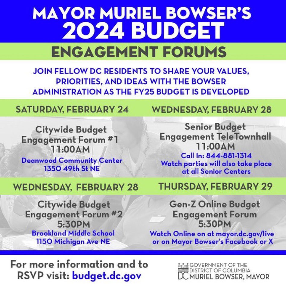 Now_Jenn's tweet photo. It was great to see so many neighbors & friends last weekend @MayorBowser’s first FY25 budget engagement forum. It’s so important as city leaders determine our budget to make your voice, your #DCValues & your priorities known. Plan to attend an upcoming #BudgetForum ? 👇🏾🔗 https://t.co/XMJo6NVibP